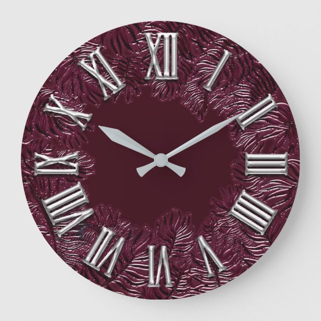 Farn-Rote-Bete-Wurzeln graues Metallgraue Woodlan Große Wanduhr (Vorderseite)