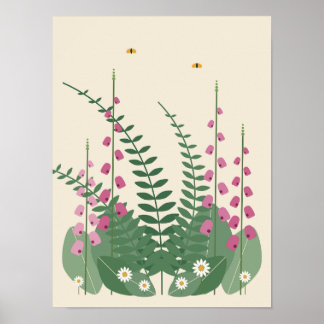 Farn- und Fingerhut-Botanikdruck Poster