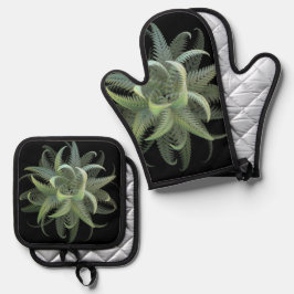 Farnblüten-Fraktal Ofenhandschuh & Topflappen-Set