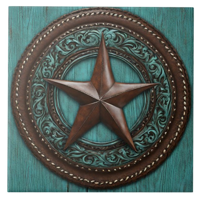 Faro Ranch Country Western Türkis Texas Star Fliese (Vorderseite)