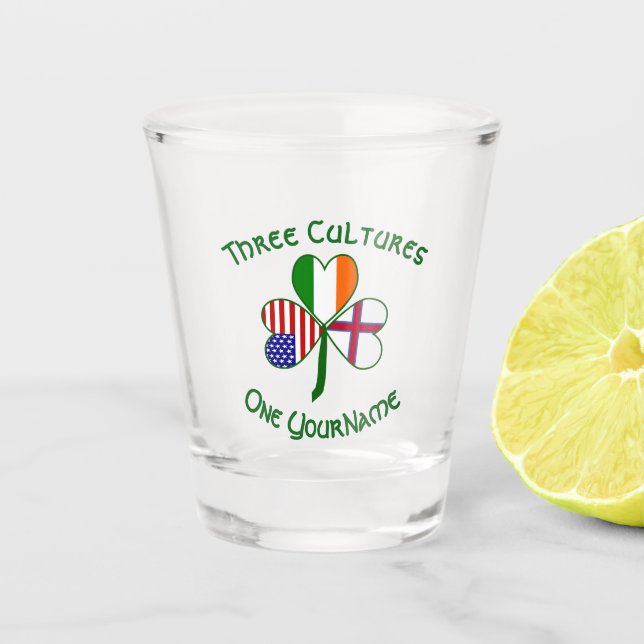 Faroe Islander Irish American Fags Kleeblatt Schnapsglas (Vorderseite)