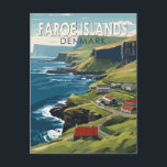 Faroe Islands Denmark Travel Art Vintage Postkarte<br><div class="desc">Faroe Islands in a vector art style. The Faroe Islands is a self-governing archipelago,  part of the Kingdom of Denmark. It comprises 18 rocky,  volcanic islands.</div>