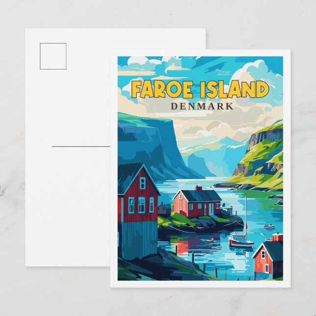 Färöer Insel Dänemark Vintage Reise Illustration Postkarte (Vorne/Hinten)
