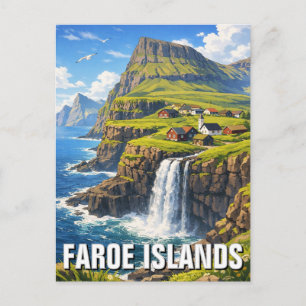 Färöer-Inseln Wasserfall Postkarte