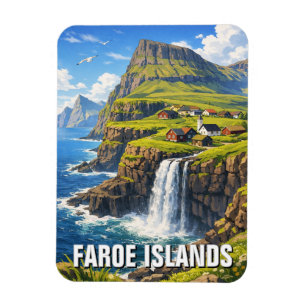 Färöer-Inseln Wasserfall Postkarte Magnet