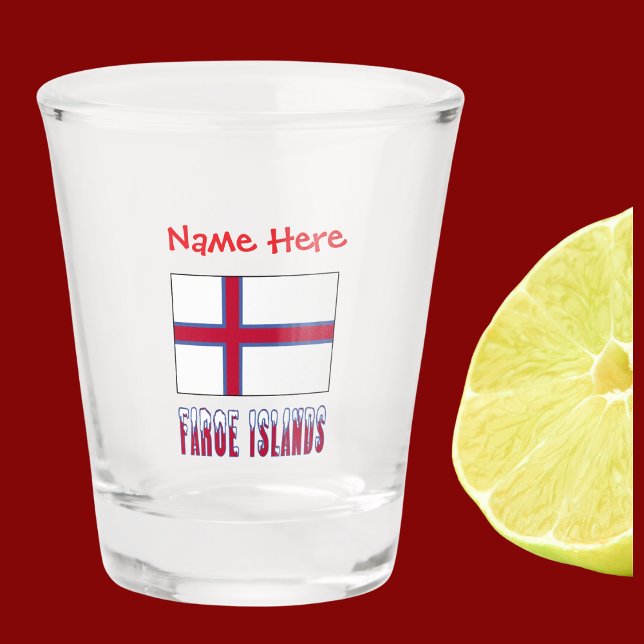 Färöer Islander Flaggen Rot Personalisiert Schnapsglas (Shot glass has Faroe Islander Flag with words FAROE ISLANDS below in snow capped letters. Add a name)