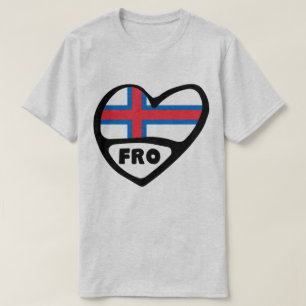 Färöer Ländercode Flaggen Herz Button Abzeichen T-Shirt