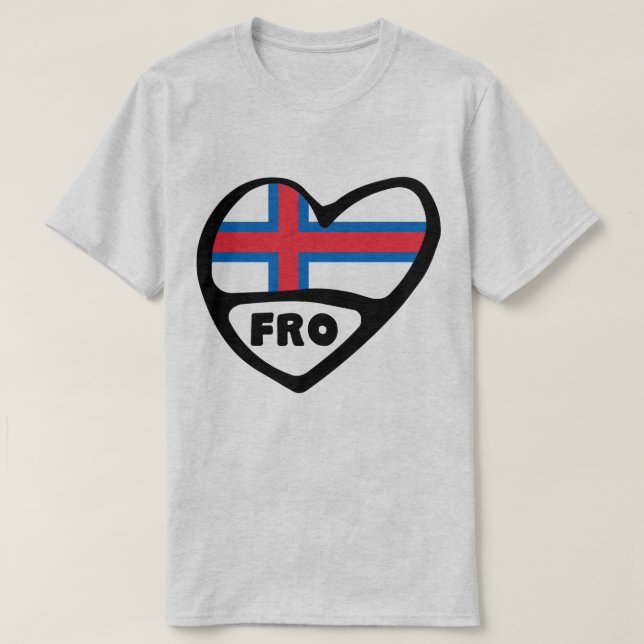 Färöer Ländercode Flaggen Herz Button Abzeichen T-Shirt (Design vorne)