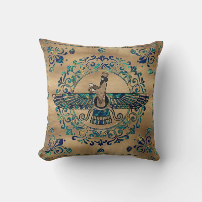 Farohar - Faravahar - Fravashi-Marmor und Gold Kissen (Vorderseite)