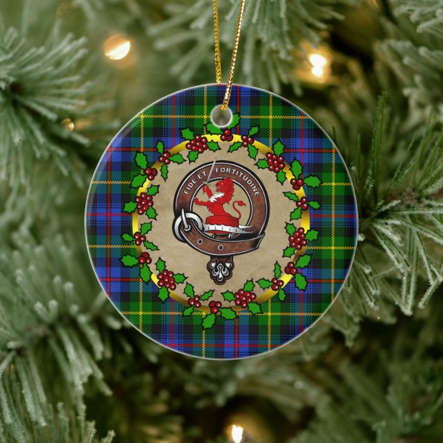 Farquharson Clan Abzeichen & Tartan Personalisiert Keramik Ornament (Baum)