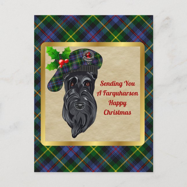 Farquharson Clan Abzeichen & Tartan Weihnachtskart Postkarte (Vorderseite)