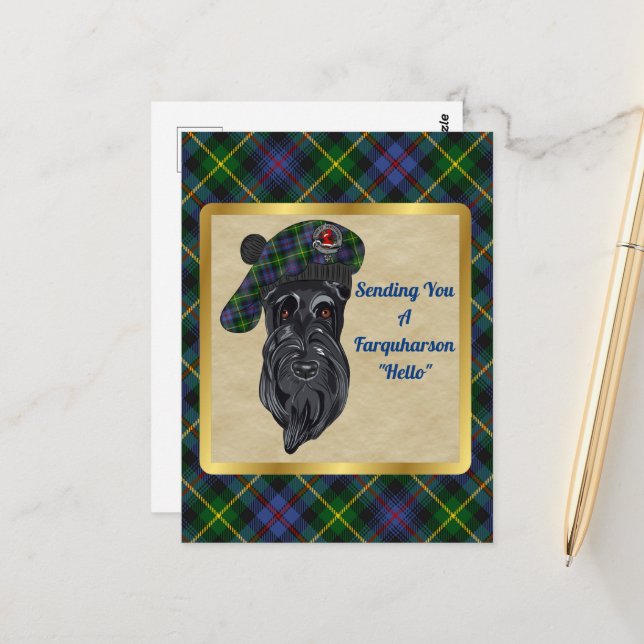 Farquharson Clan Badge & Carte Postale Tartan (Devant/Arrière en situation)
