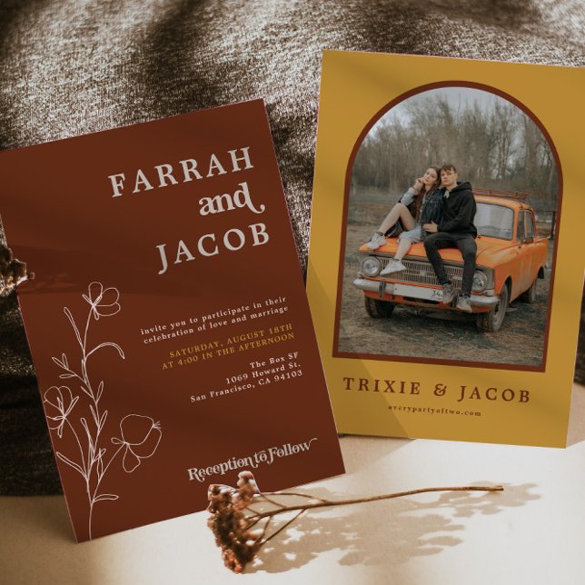 FARRAH Retro-Foto der 70er Jahre mit Rostflorenbog Einladung (Von Creator hochgeladen)