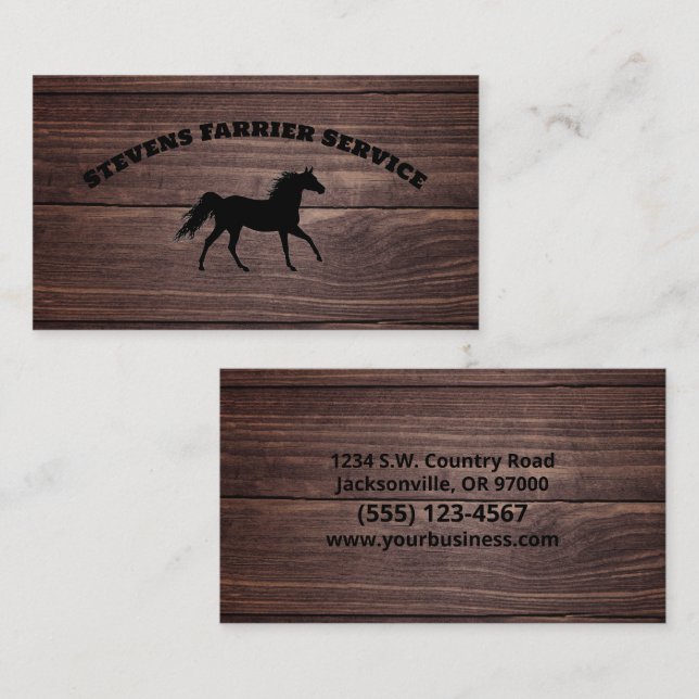 Farrier Horseshoe Service Wood Visitenkarte (Vorne/Hinten)