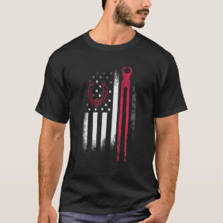 Farrier Tools Flag Horseshoe Hoof Trimming Equine T-Shirt