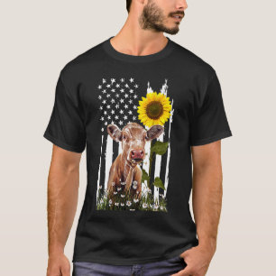 Färse Usa Flagge Sonnenblume Kuh T-Shirt