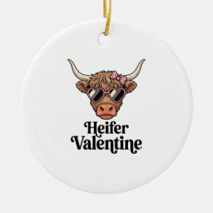 Färse Valentinstag Highland-Kuh Vintage-Design_1 Keramik Ornament