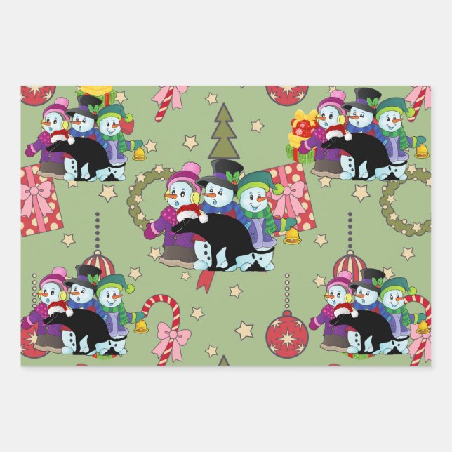 Farting Christmas Snowmen Pattern Geschenkpapier Set (Vorderseite 3)