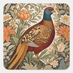 Fasan Antik Blumen William Morris Inspiriert Quadratischer Aufkleber