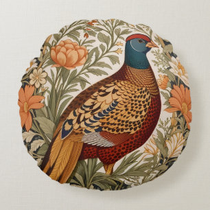 Fasan Antik Blumenmuster William Morris Inspiriert Rundes Kissen
