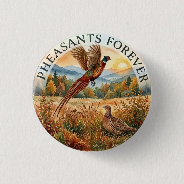 Fasan Forever . Aquarellkunst   Button (Vorderseite)
