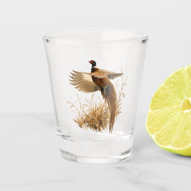 Fasan im goldenen Flug Schnapsglas (Vorderseite)