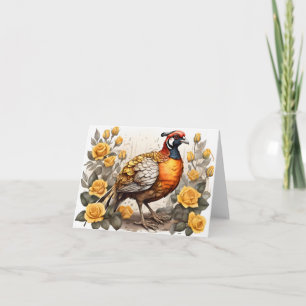 Fasan mit gelben Rosen Karte