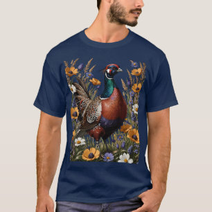 Fasan mit Halsband unter Wiesenwildblumen T-Shirt