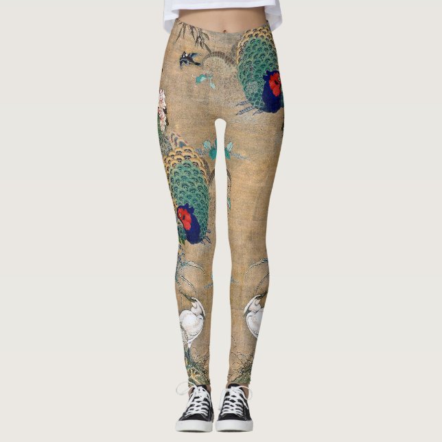Fasan-Reiher-Vogel mit Blumen ganz über Leggings (Vorderseite)