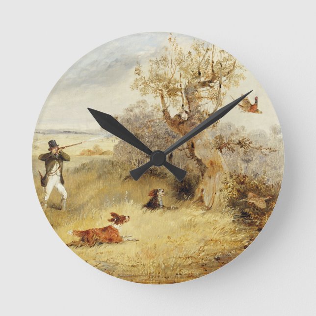 Fasan-Schießen (Öl auf Leinwand) 2 Runde Wanduhr (Vorderseite)