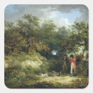 Fasan-Schießen (Öl auf Leinwand) 3 Quadratischer Aufkleber