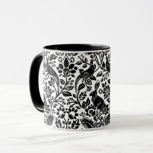 Fasan- und Hasenmuster, weiß und schwarz Tasse