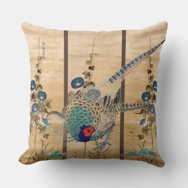 Fasan-Vogel-Winden-Blumenthrow-Kissen Kissen (Vorderseite)
