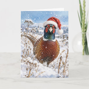Fasan zu Weihnachten auf einem winterlichen Feld Karte