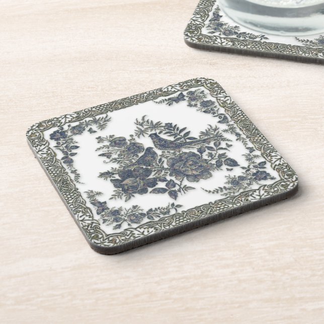 Fasane in Blume Getränkeuntersetzer (Linke Seite)