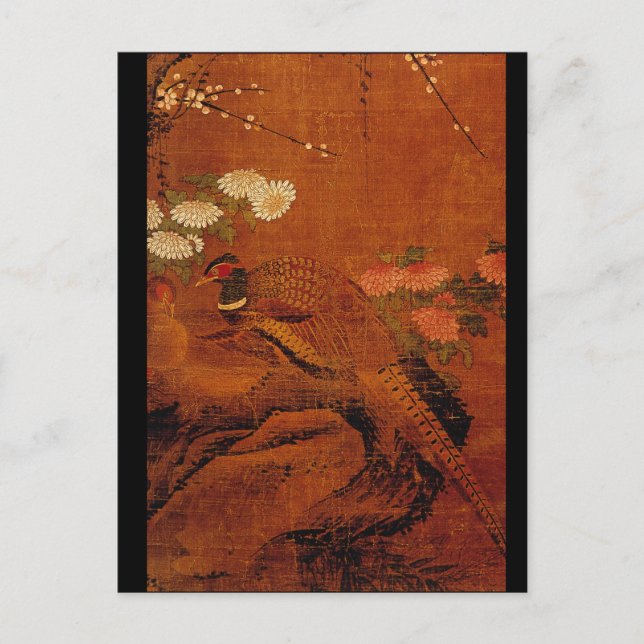 Fasane und Blume Postkarte (Vorderseite)