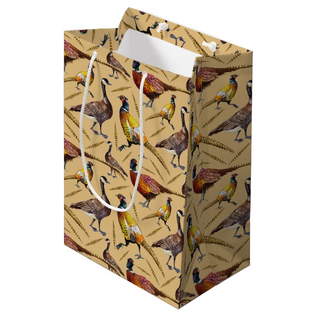 Fasane und Gänse Mittlere Geschenktüte (Vorderseite Schrägansicht)