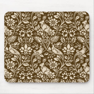 Fasanen- und Hasenmuster, Braun und Beige Mousepad