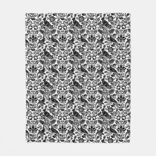 Fasanen- und Hasenmuster, Weiß und Schwarz Fleecedecke