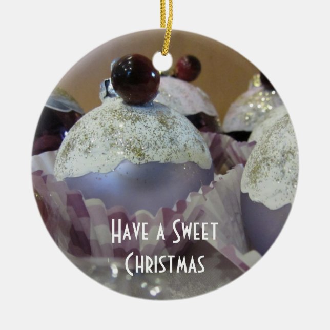 Fasanierter Weihnachts-Cupcake Keramikornament (Vorne)