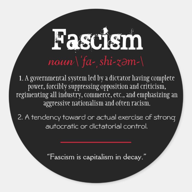 Faschismus Definition Politische Aussage Rot Runder Aufkleber (Vorderseite)