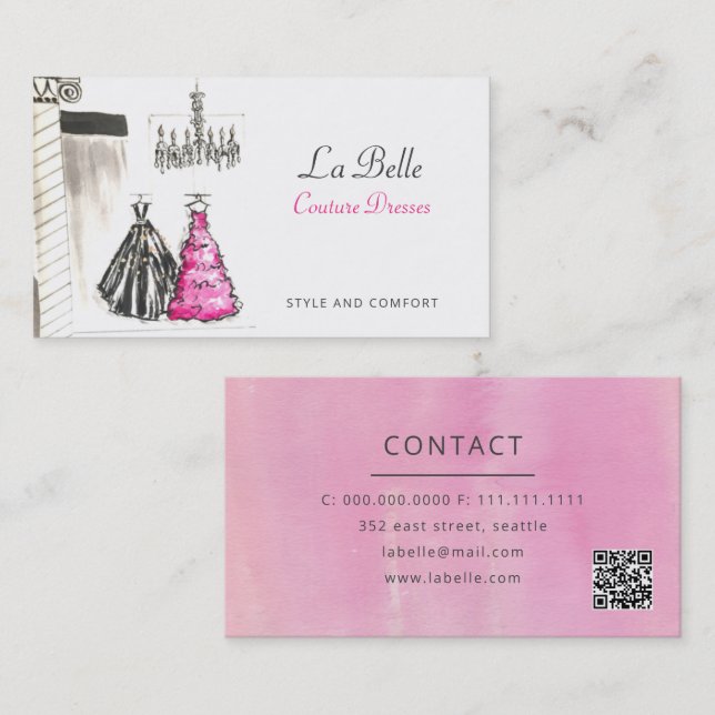 Fashion Boutique Couture Dressmaker Visitenkarte (Vorne/Hinten)
