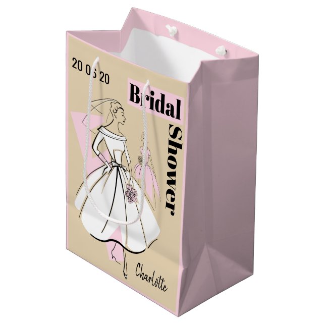 Fashion Bride Natural Group Brautparty pink Mittlere Geschenktüte (Vorderseite Schrägansicht)