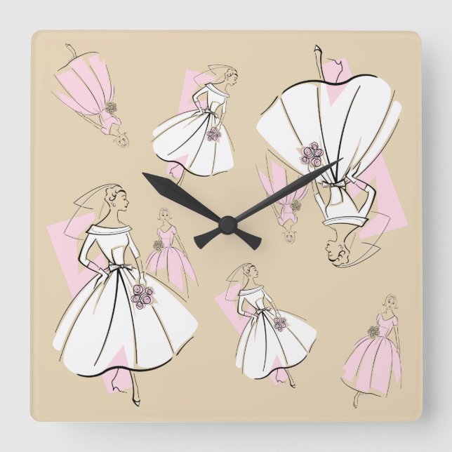 Fashion Bride Neutral Group  Multi clock square Quadratische Wanduhr (Vorderseite)