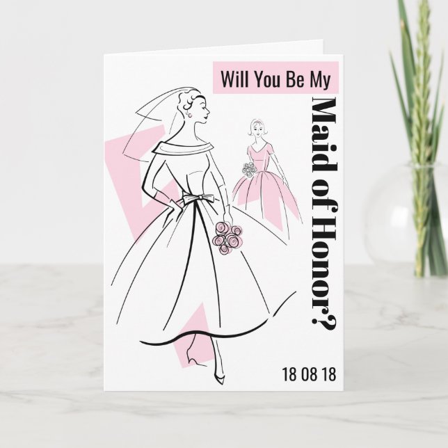 Fashion Bride Pink Be My Maid of Honor Carte texte (Devant)