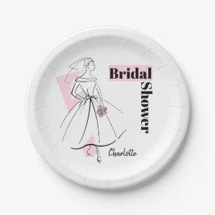 Fashion Bride Pink Brautparty Name Papier Teller