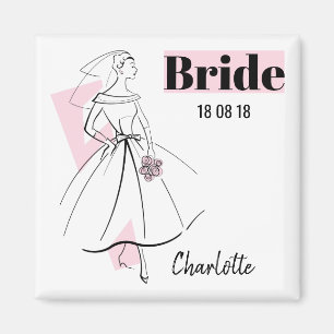 Fashion Bride Pink Bride Date Name-Magnetquadrat Magnet