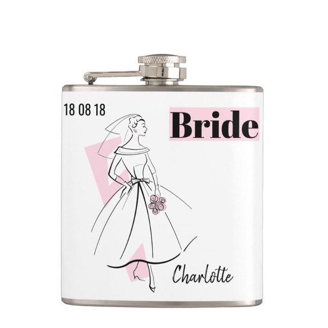 Fashion Bride Pink Bride Name Flasche Flachmann (Vorderseite)