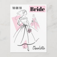 Fashion Bride Pink Group Datum Name Postkarte