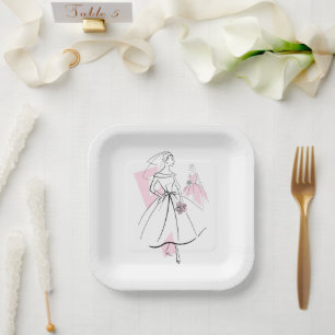 Fashion Bride Pink Group Square Pappteller